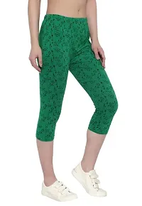THE ELEGANT FASHION Women's Calf Length Printed Capri Cropped Leggings Cotton Lycra Fabric Slim Fit 3/4th | Pants (Free Size, Olive Green)-thumb1