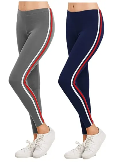 THE ELEGANT FASHION Girls Ankle Length Leggings Free Size Workout Pant/Stretchable Striped Jeggings/Women's Poly Spandex Regular Fit Solid Pant for Yoga/Gym/Dance Leggings