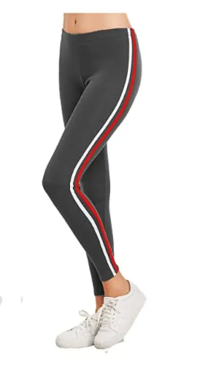 THE ELEGANT FASHION Girls Ankle Length Gym Leggings Workout Trousers| Stretchable Striped Jeggings| Women's Poly Spandex Slim Fit Solid Pant for Yoga,Gym,Comfortable Leggings Free Size