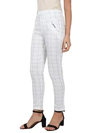 THE ELEGANT FASHION Women/Girls Trouser/Check Pant for Ladies Spandex Check Pattern Pant/Trouser/Fit Casual Stretchable Ankel Length Slim Fit Jegging for Girls- Free Size (Pack of 2) (White_Skin)-thumb2