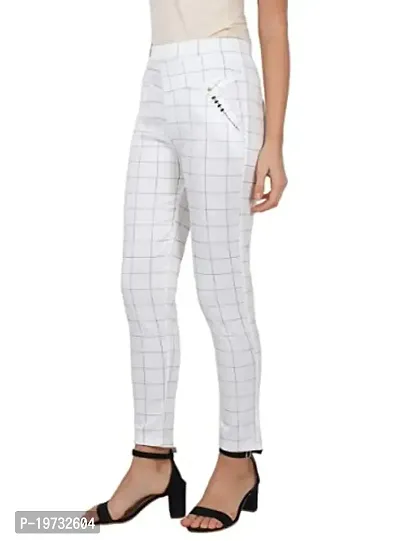 THE ELEGANT FASHION Women/Girls Trouser/Check Pant for Ladies Spandex Check Pattern Pant/Trouser/Fit Casual Stretchable Ankel Length Slim Fit Jegging for Girls- Free Size (Pack of 2) (White_Skin)-thumb3