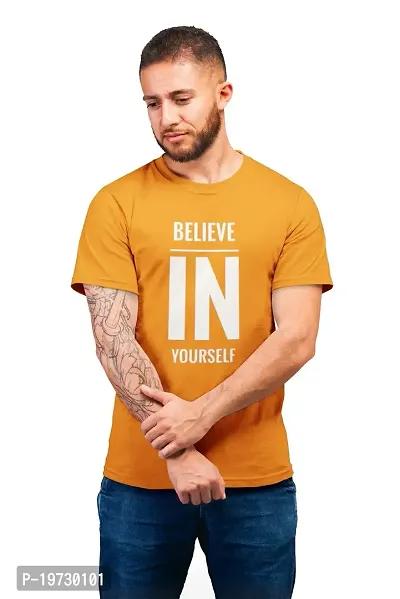 THE ELEGANT FASHION 100% Cotton Half Sleeves Round Neck Believe in Yourself Printed T-Shirt for Men