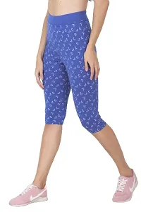 THE ELEGANT FASHION Women's Calf Length Printed Capri Cropped Leggings Cotton Lycra Fabric Slim Fit 3/4th | Pants (Free Size, Royal Blue)-thumb1
