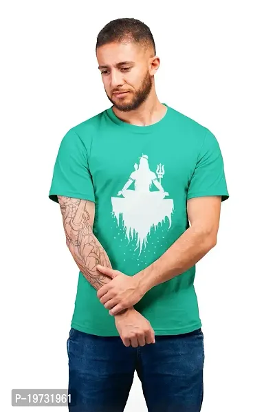 THE ELEGANT FASHION Men`s 100% Cotton Half Sleeve Round Neck Mahadev Printed T-Shirt-thumb0