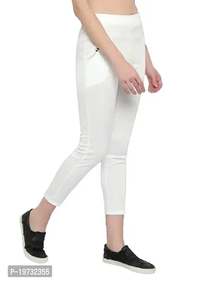 THE ELEGANT FASHION Stretchable Trouser Pants High Waist Ankle Length Stylish Lycra Track Pant Women's Chino Plane Pants(Free Size) (White)-thumb3