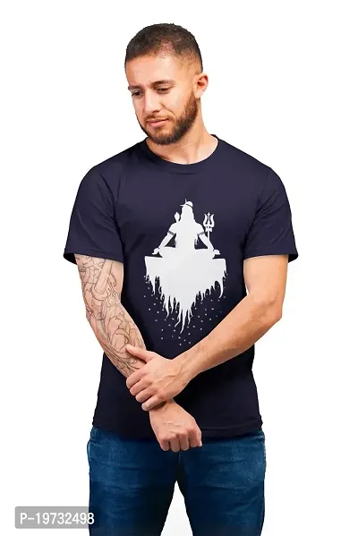 THE ELEGANT FASHION Men`s 100% Cotton Half Sleeve Round Neck Mahadev Printed T-Shirt