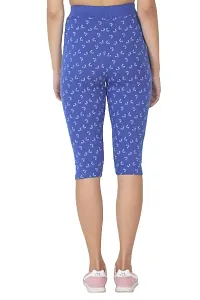 THE ELEGANT FASHION Women's Calf Length Printed Capri Cropped Leggings Cotton Lycra Fabric Slim Fit 3/4th | Pants (Free Size, Royal Blue)-thumb3