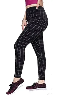 THE ELEGANT FASHION Women's Regular Fit Checks Stretchable Trouser Pants Ankle Length Stylish Lycra Checked Printed Jeggings/Pant Regular Fit Trackpants Checks Pattern for Women and Girls (Black)-thumb3