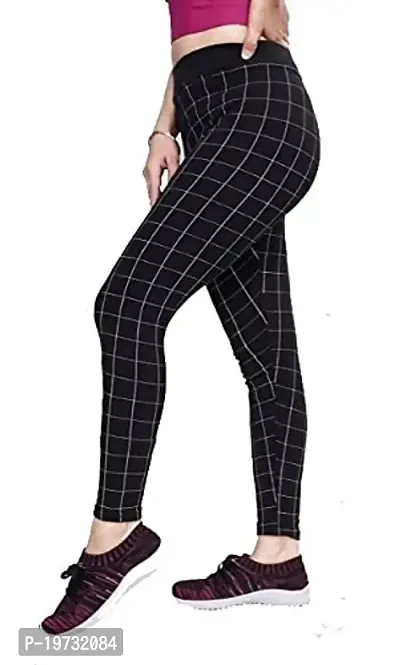 THE ELEGANT FASHION Women's Regular Fit Checks Stretchable Trouser Pants Ankle Length Stylish Lycra Checked Printed Jeggings/Pant Regular Fit Trackpants Checks Pattern for Women and Girls (Black)-thumb4