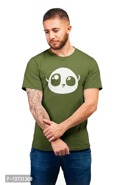 THE ELEGANT FASHION Men`s 100% Cotton Half Sleeve Round Neck Panda Face Emoji Printed T-Shirt-thumb0