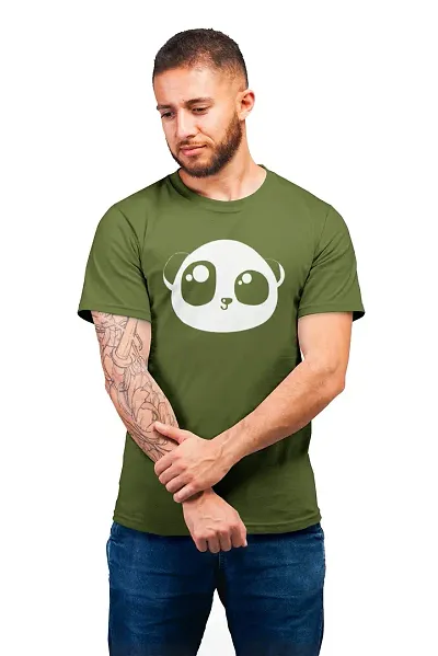 THE ELEGANT FASHION Men`s 100% Cotton Half Sleeve Round Neck Panda Face Emoji Printed T-Shirt