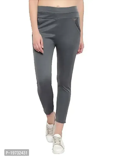 THE ELEGANT FASHION Stretchable Trouser Pants High Waist Ankle Length Stylish Lycra Track Pant Women's Chino Plane Pants(Free Size) (Grey)