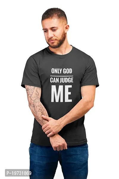 THE ELEGANT FASHION Mens 100% Cotton Round Neck Half Sleeves T Shirt For Boys ,Mens Attitude, Trending, Quotes Tshirts Half Sleeve Round Neck Regular Fit For Office, Gym Only God Can Judge Me Printed T-Shirt-thumb0