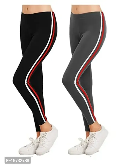 THE ELEGANT FASHION Ankle Length Leggings Free Size Workout Trousers Stretchable Striped Jeggings| Women's Poly Spandex Slim Fit Solid Pant for Yoga,Comfortable Leggings (Black-CharcoleBlack)