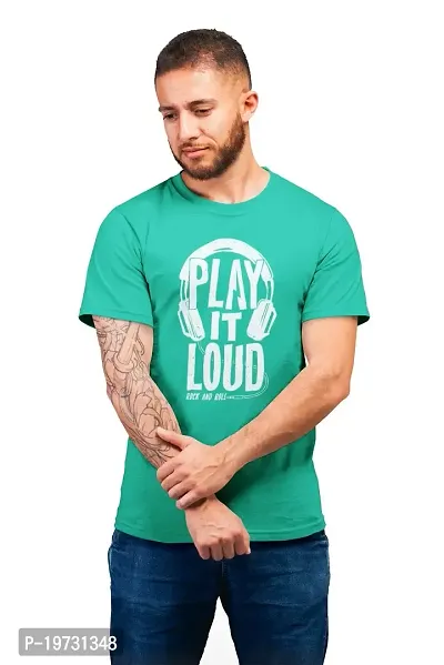 THE ELEGANT FASHION 100% Cotton Half Sleeves Round Neck Play It Loud Printed T-Shirt for Men?