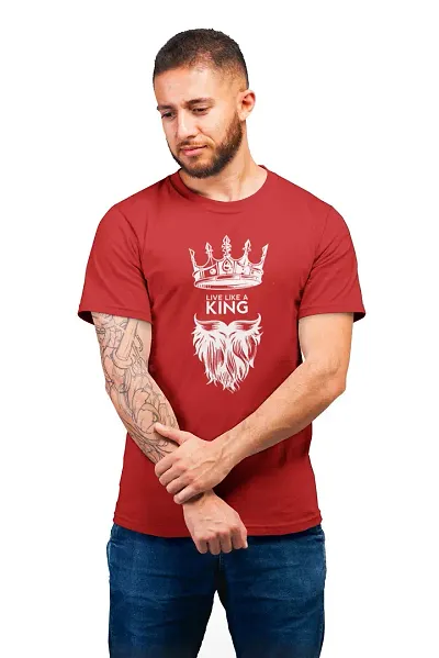 THE ELEGANT FASHION 100% Cotton Half Sleeves Round Neck King Printed T-Shirt for Men?