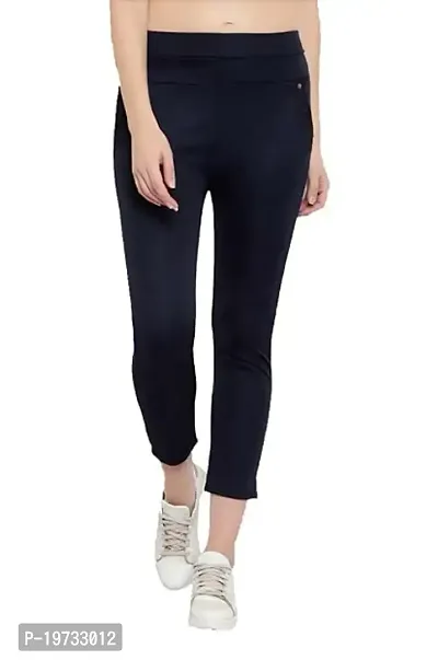 THE ELEGANT FASHION Stretchable Trouser Pants High Waist Ankle Length Stylish Lycra Track Pant Women's Chino Plane Pants(Free Size) (Blue)-thumb0