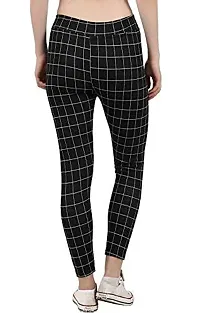 THE ELEGANT FASHION Women's Regular Fit Checks Stretchable Trouser Pants Ankle Length Stylish Lycra Checked Printed Jeggings/Pant Regular Fit Trackpants Checks Pattern for Women and Girls (Black)-thumb1