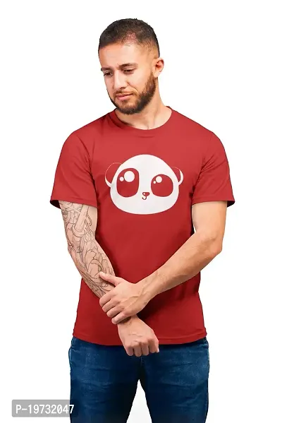 THE ELEGANT FASHION Men`s 100% Cotton Half Sleeve Round Neck Panda Face Emoji Printed T-Shirt