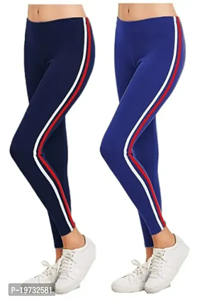THE ELEGANT FASHION Girls Ankle Length Leggings Free Size Workout Pant/Stretchable Striped Jeggings/Women's Poly Spandex Regular Fit Solid Pant for Yoga/Gym/Dance Leggings (Navy Blue-Royale Bule)