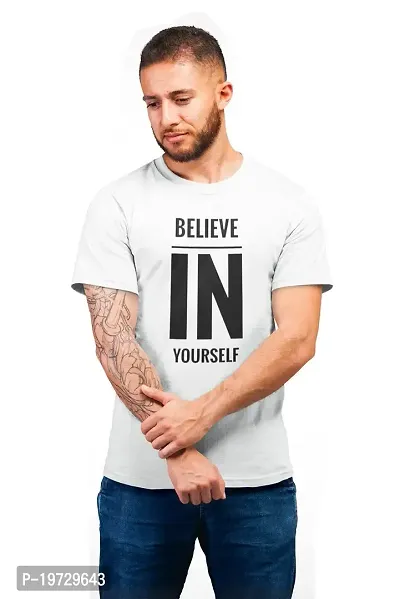 THE ELEGANT FASHION 100% Cotton Half Sleeves Round Neck Believe in Yourself Printed T-Shirt for Men