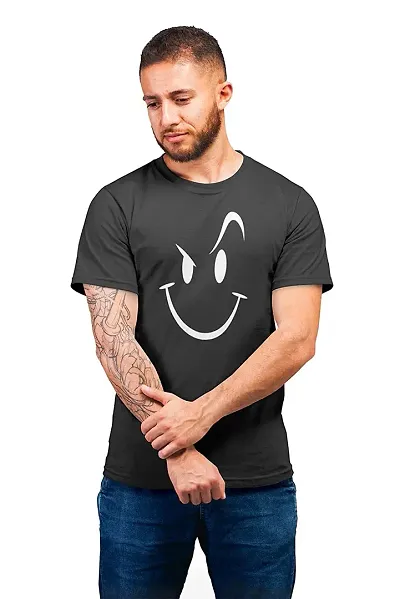 THE ELEGANT FASHION Men`s 100% Half Sleeve Round Neck Smile T-Shirt