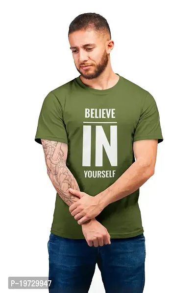 THE ELEGANT FASHION 100% Cotton Half Sleeves Round Neck Believe in Yourself Printed T-Shirt for Men-thumb0