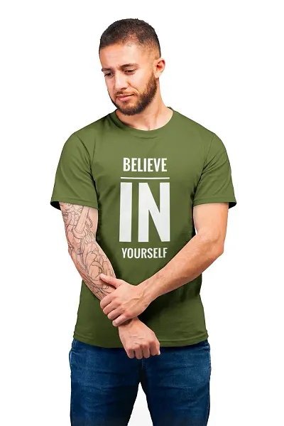 THE ELEGANT FASHION 100% Half Sleeves Round Neck Believe in Yourself T-Shirt for Men