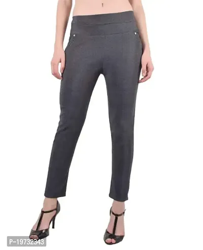 THE ELEGANT FASHION Stretchable Trouser Pants High Waist Ankle Length Stylish Lycra Track Pant Women's Dotted Trouser (Free Size) Grey-thumb0