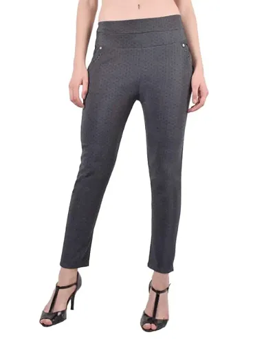 THE ELEGANT FASHION Stretchable Trouser Pants High Waist Ankle Length Stylish Lycra Track Pant Women's Dotted Trouser (Free Size)