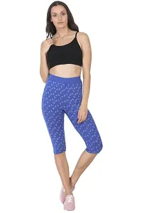 THE ELEGANT FASHION Women's Calf Length Printed Capri Cropped Leggings Cotton Lycra Fabric Slim Fit 3/4th | Pants (Free Size, Royal Blue)-thumb4