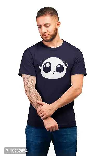 THE ELEGANT FASHION Men`s 100% Cotton Half Sleeve Round Neck Panda Face Emoji Printed T-Shirt