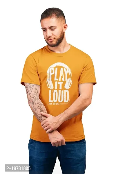 THE ELEGANT FASHION 100% Cotton Half Sleeves Round Neck Play It Loud Printed T-Shirt for Men?-thumb0