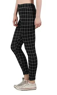 THE ELEGANT FASHION Women's Regular Fit Checks Stretchable Trouser Pants Ankle Length Stylish Lycra Checked Printed Jeggings/Pant Regular Fit Trackpants Checks Pattern for Women and Girls (Black)-thumb2