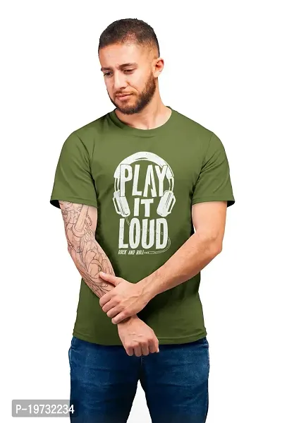 THE ELEGANT FASHION 100% Cotton Half Sleeves Round Neck Play It Loud Printed T-Shirt for Men?