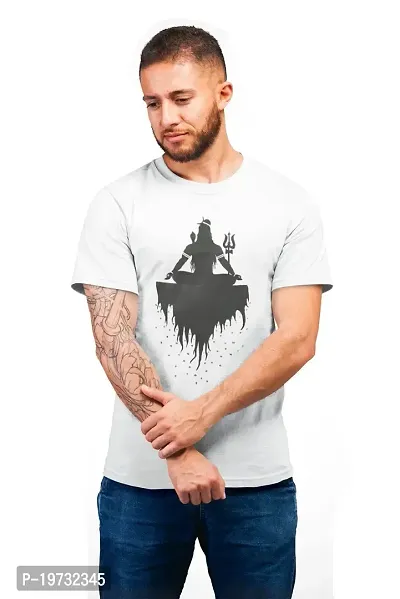 THE ELEGANT FASHION Men`s 100% Cotton Half Sleeve Round Neck Mahadev Printed T-Shirt-thumb0