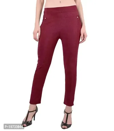 THE ELEGANT FASHION Stretchable Trouser Pants High Waist Ankle Length Stylish Lycra Track Pant Women's Dotted Trouser (Free Size) Maroon