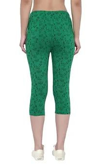 THE ELEGANT FASHION Women's Calf Length Printed Capri Cropped Leggings Cotton Lycra Fabric Slim Fit 3/4th | Pants (Free Size, Olive Green)-thumb2