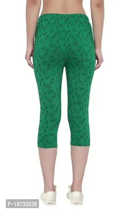 THE ELEGANT FASHION Women's Calf Length Printed Capri Cropped Leggings Cotton Lycra Fabric Slim Fit 3/4th | Pants (Free Size, Olive Green)-thumb3