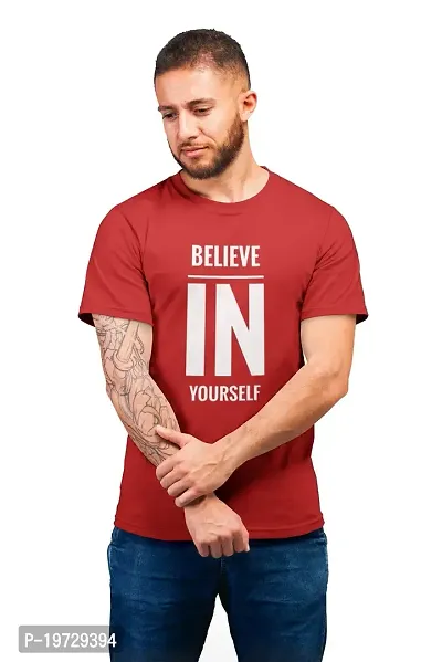 THE ELEGANT FASHION 100% Cotton Half Sleeves Round Neck Believe in Yourself Printed T-Shirt for Men-thumb0