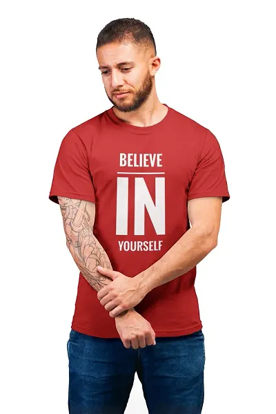 THE ELEGANT FASHION 100% Cotton Half Sleeves Round Neck Believe in Yourself Printed T-Shirt for Men