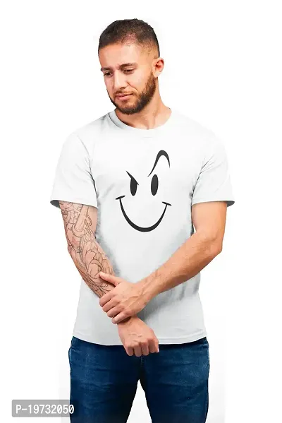 THE ELEGANT FASHION Men`s 100% Cotton Half Sleeve Round Neck Smile Printed T-Shirt