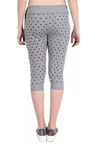 THE ELEGANT FASHION Women's Calf Length Printed Capri Cropped Leggings Cotton Lycra Fabric Slim Fit 3/4th | Pants (Free Size, Grey)-thumb1