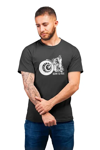 THE ELEGANT FASHION 100% Cotton Half Sleeves Round Neck Born to Ride Printed T-Shirt for Men
