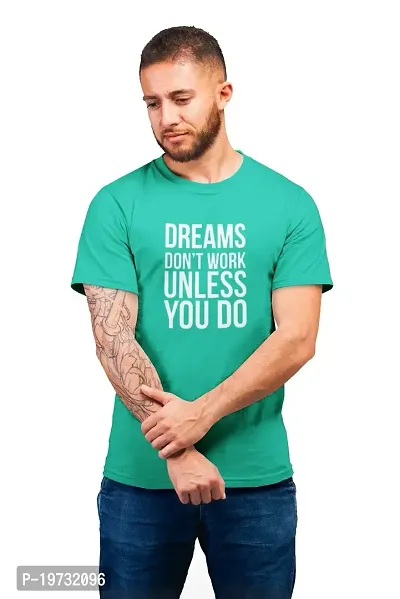 THE ELEGANT FASHION Men`s 100% Cotton Regular Fit Half Sleeve Tshirt for Boys,Mens Dream Don?t Work Young Trendz Dry-Fit T Printed T-Shirt | Casual Half Sleeve Round Neck T-Shirt |