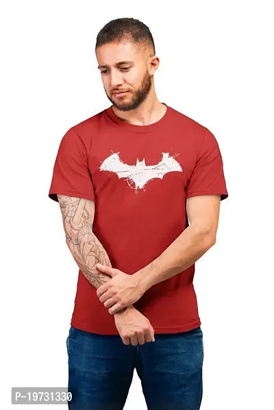 THE ELEGANT FASHION 100% Cotton Half Sleeves Round Neck Batman Printed T-Shirt for Men Maroon-thumb0