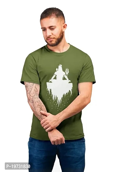 THE ELEGANT FASHION Men`s 100% Cotton Half Sleeve Round Neck Mahadev Printed T-Shirt