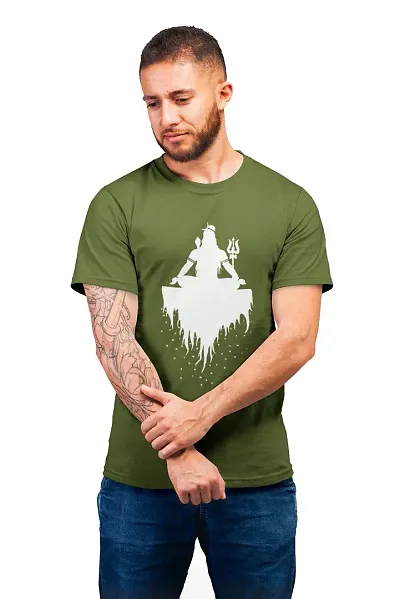 THE ELEGANT FASHION Men`s 100% Half Sleeve Round Neck Mahadev T-Shirt