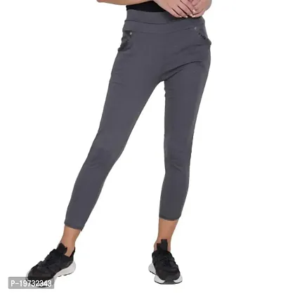 THE ELEGANT FASHION Stretchable Trouser Pants High Waist Ankle Length Stylish Lycra Track Pant Women's Dotted Trouser (Free Size) Grey-thumb4