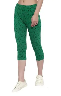 THE ELEGANT FASHION Women's Calf Length Printed Capri Cropped Leggings Cotton Lycra Fabric Slim Fit 3/4th | Pants (Free Size, Olive Green)-thumb3